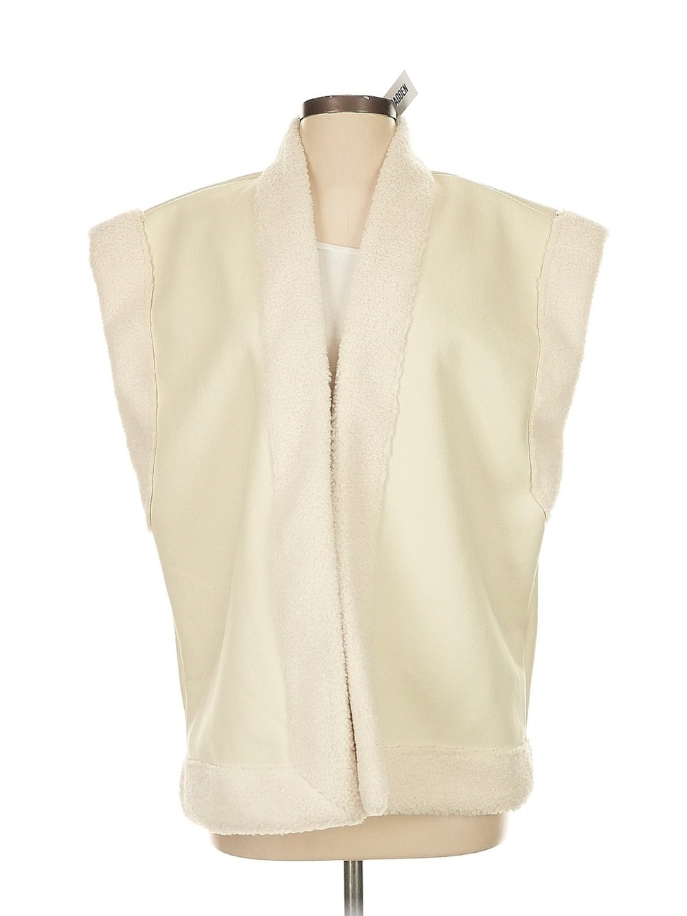 Steve Madden Cream Sherpa-Trim Faux Shearling Vest